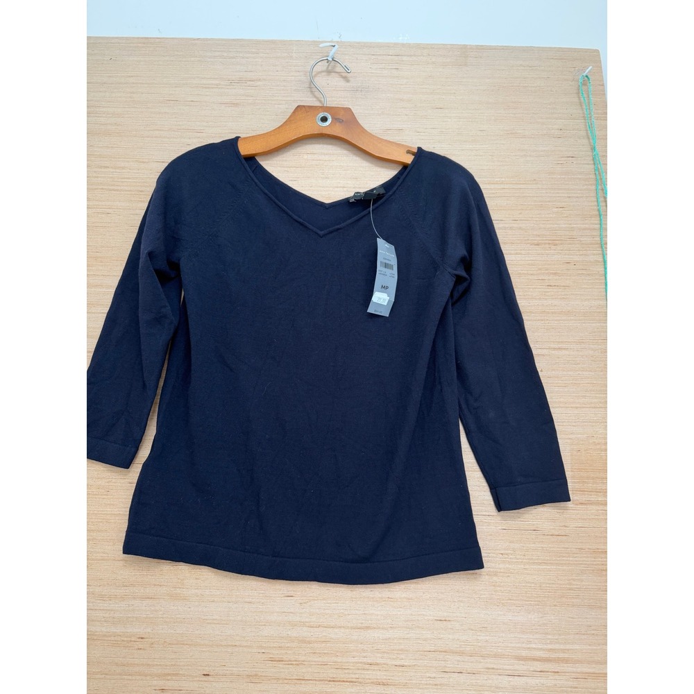 Ann Taylor Petite Navy Blue V-Neck 3/4 Raglan Sleeve Knit Top MP 7292